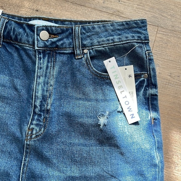 Tinseltown Distressed Cropped Denim Jeans Ripped Fringe Flare Juniors 13 NWT - Picture 4 of 7